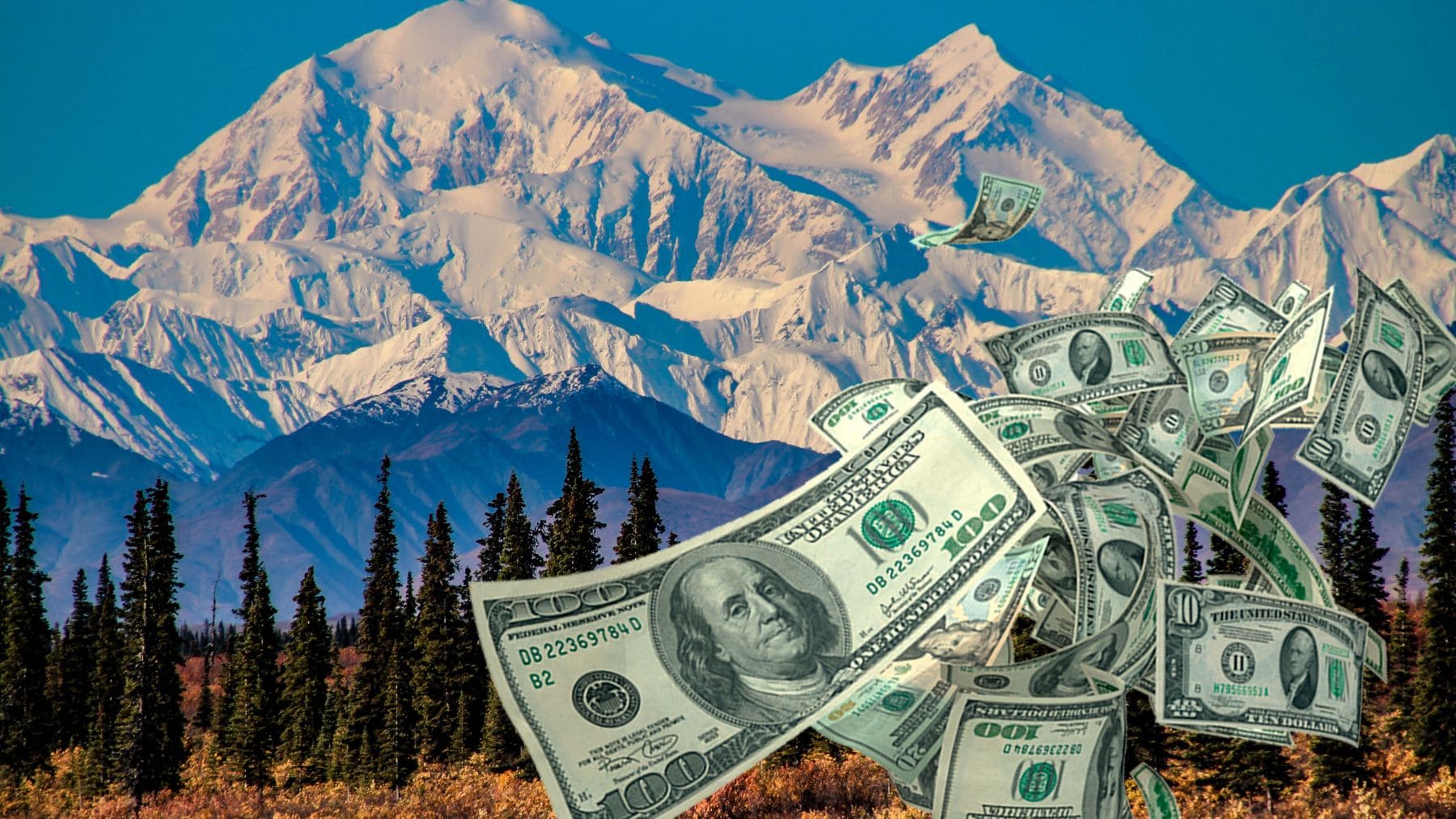 Alaska picture with dollars from Stimulus check