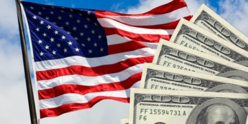 American flag with a Social Security payment