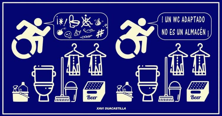 Pictogramas de un baño accesible convertido en almacén
