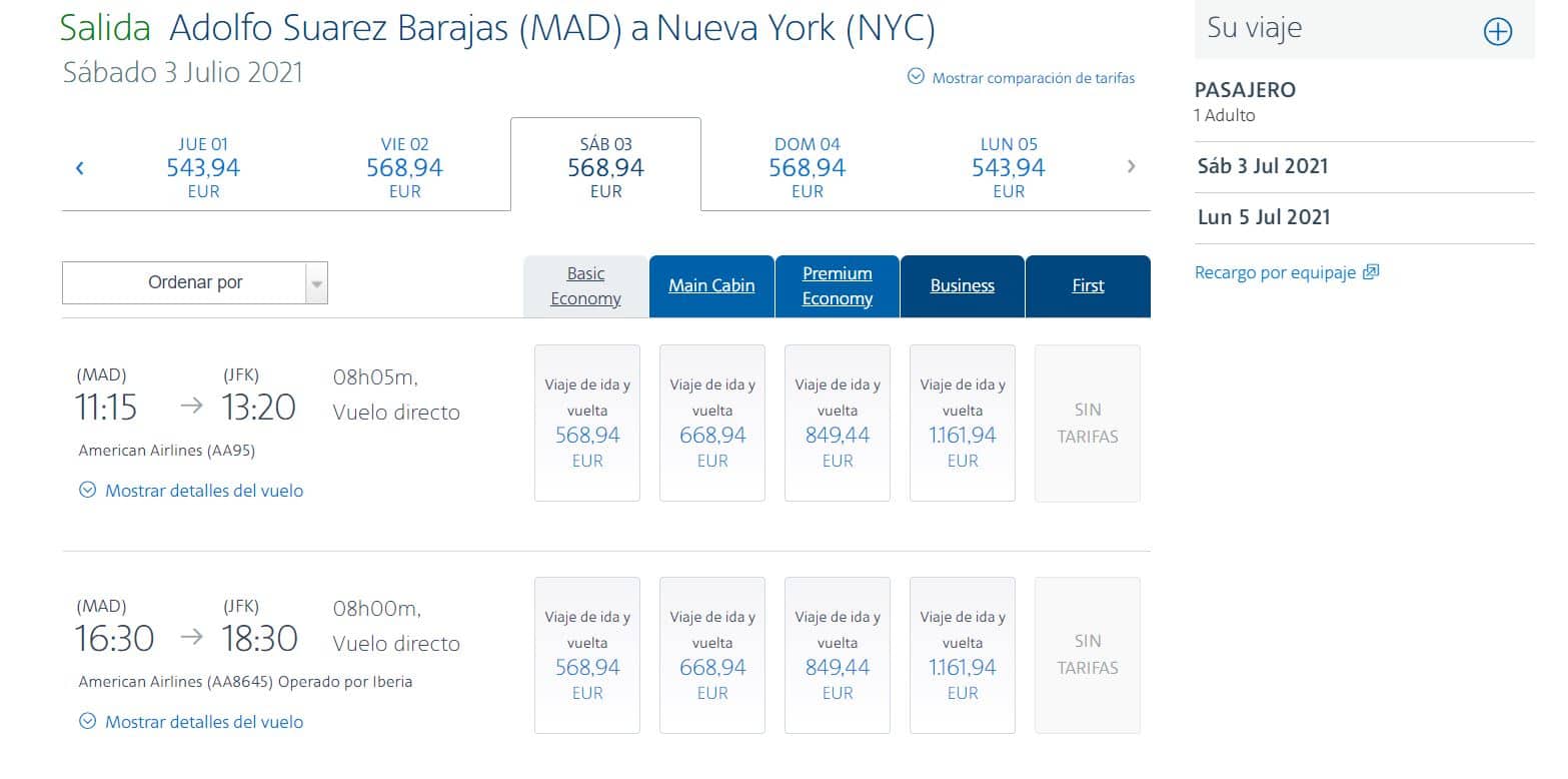 Cómo reservar vuelos en American Airlines paso 2