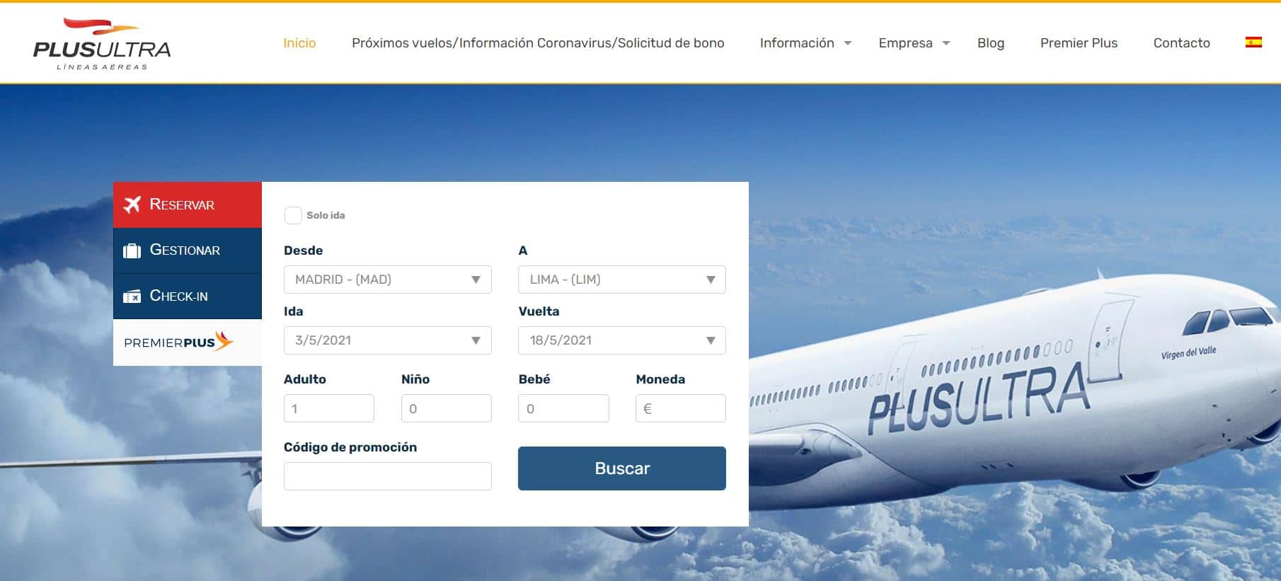 Cómo reservar un vuelo en Plus Ultra - Paso 1