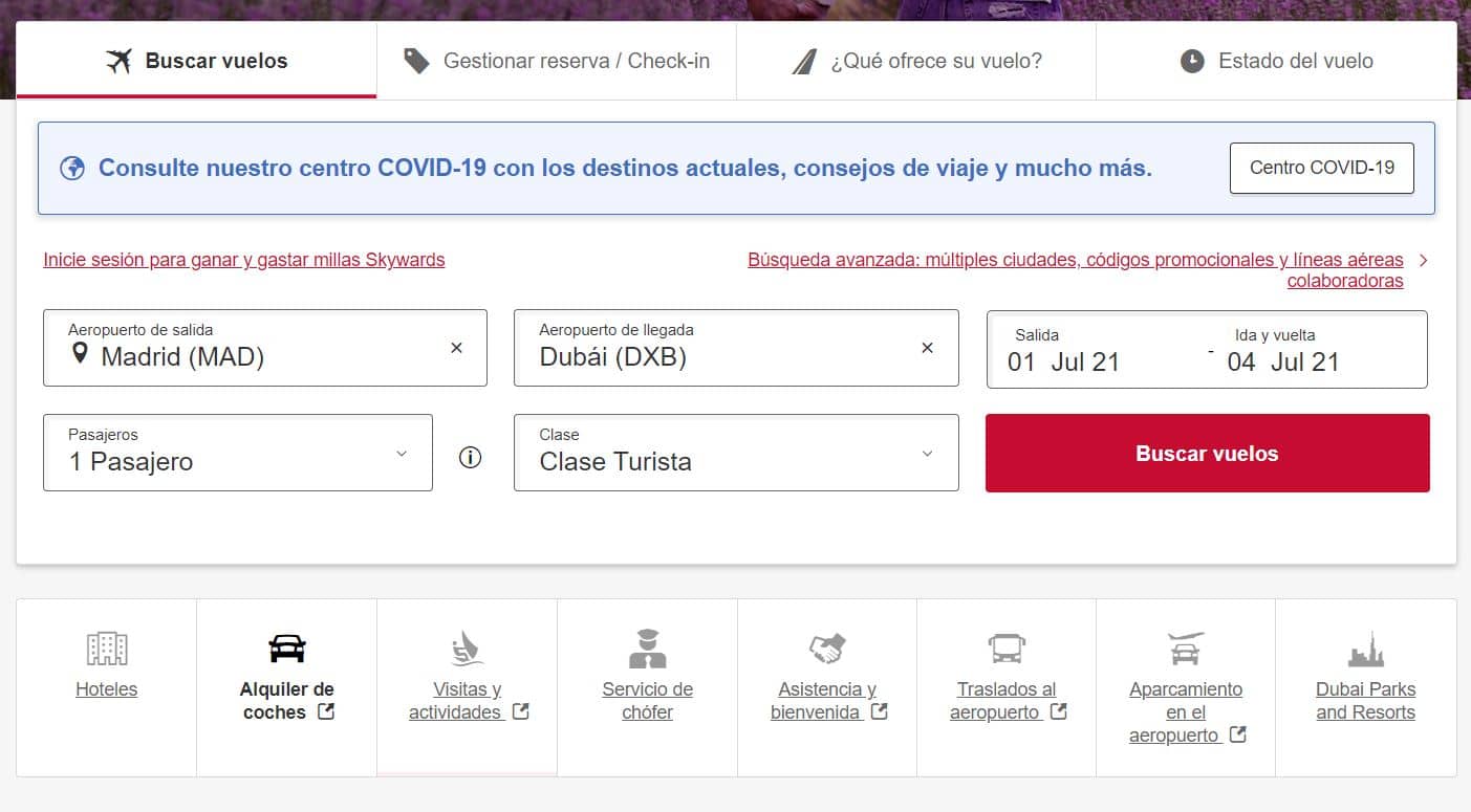 Cómo reservar vuelos con Fly Emirates - Paso 1 