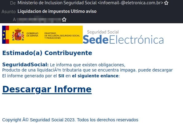 Correo fraudulento reclamando impagos