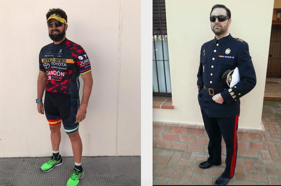 Dos imágenes de Candón, como deportista y como militar