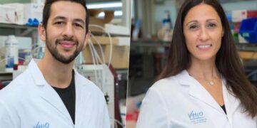Los investigadores Daniel Massó y Laura Soucek. Vall d’Hebron Instituto de Oncología (VHIO).