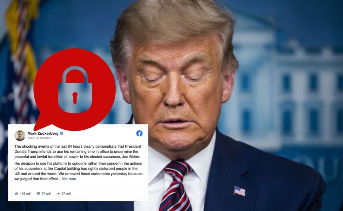 Mack Zuckerberg comunica que Facebook bloqueará la cuenta de Donald Trump de manera indefinida