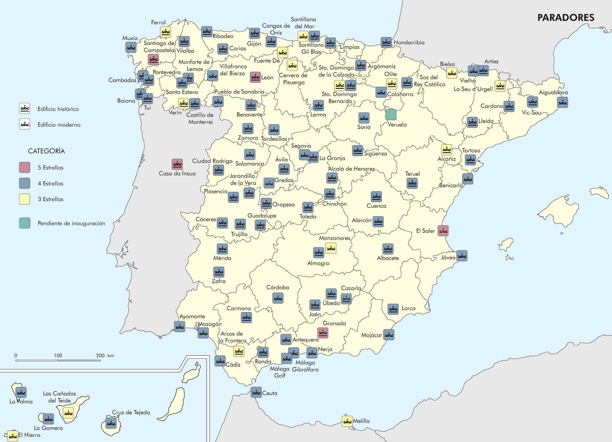 Mapa de paradores nacionales./ Foto de EuropaPress