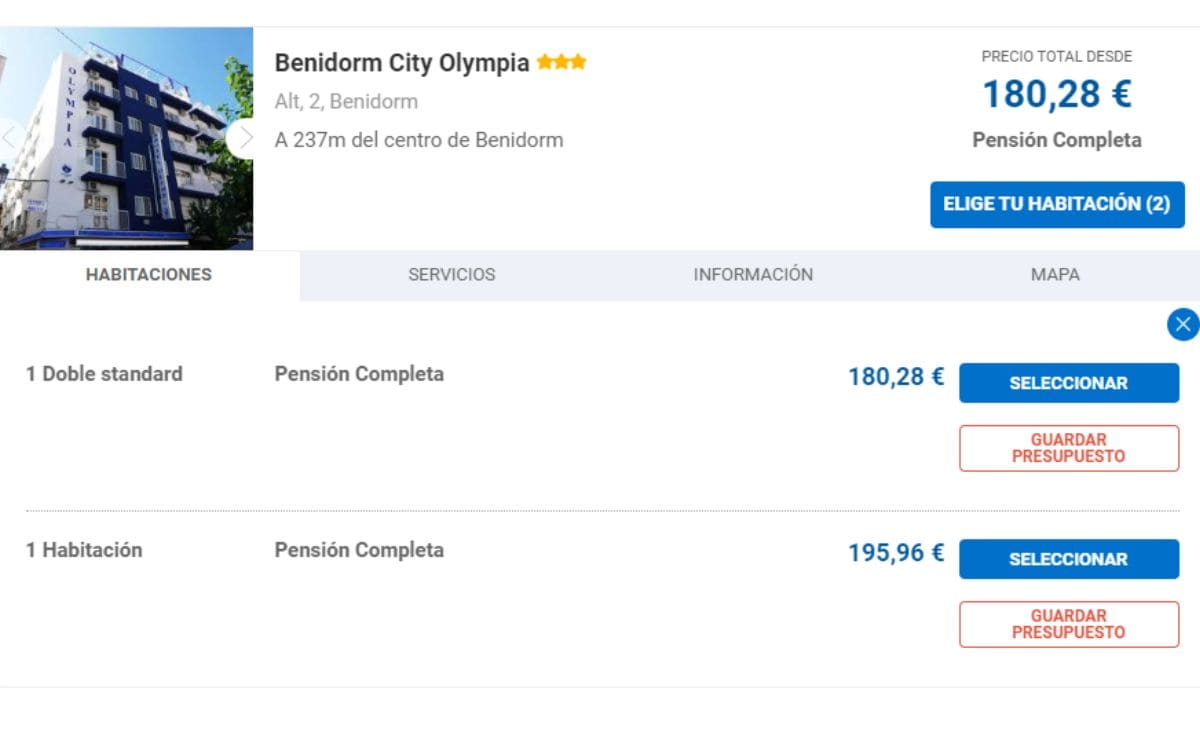 Oferta lanzada por Halcón Viajes para visitar Benidorm con pensión completa en Navidad 