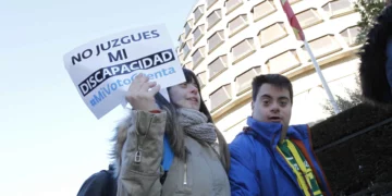 Imagen durante la protesta por el derecho a voto - Down España