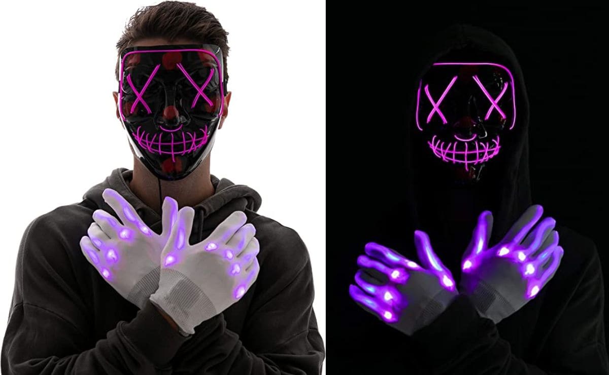 disfraz máscara y guantes de led para Halloween