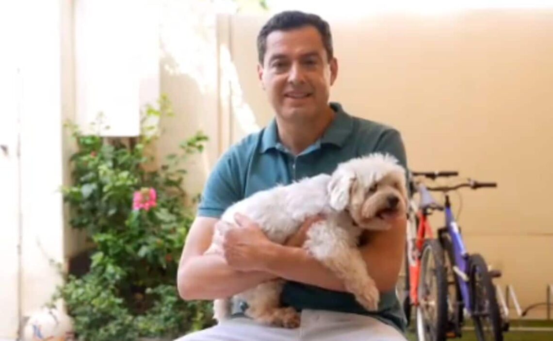 Juanma Moreno adoptó un perro que se quedó ciego por exceso de azúcar