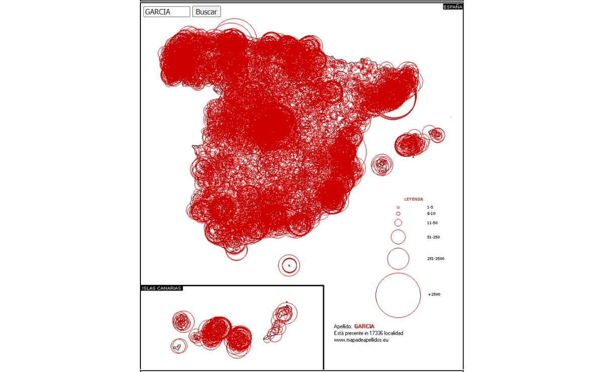 El 'Google Maps' de los apellidos muestra que García es uno de los apellidos más comunes en España