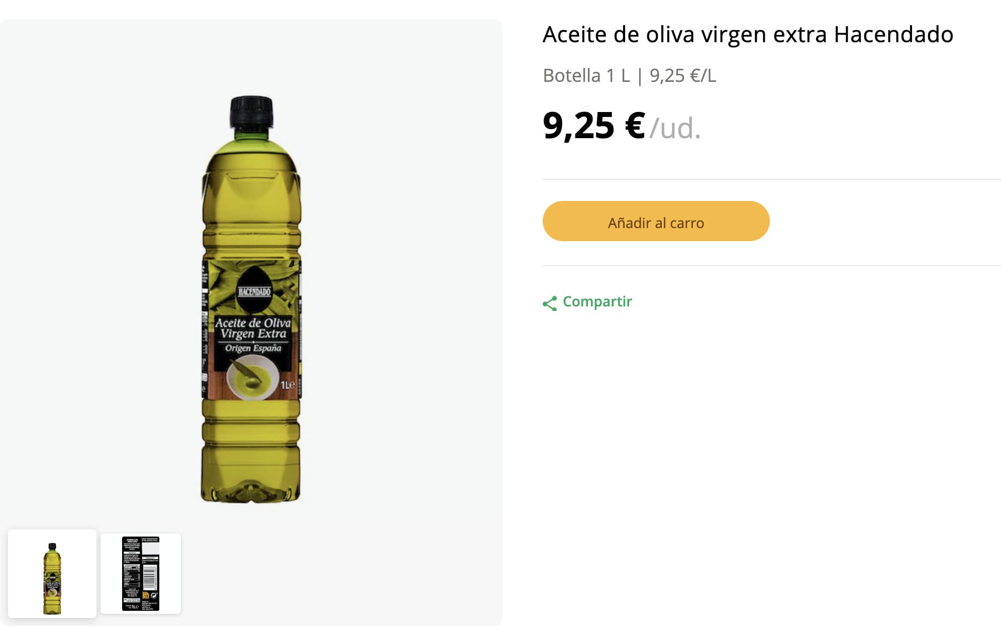 Precio aceite de oliva Mercadona