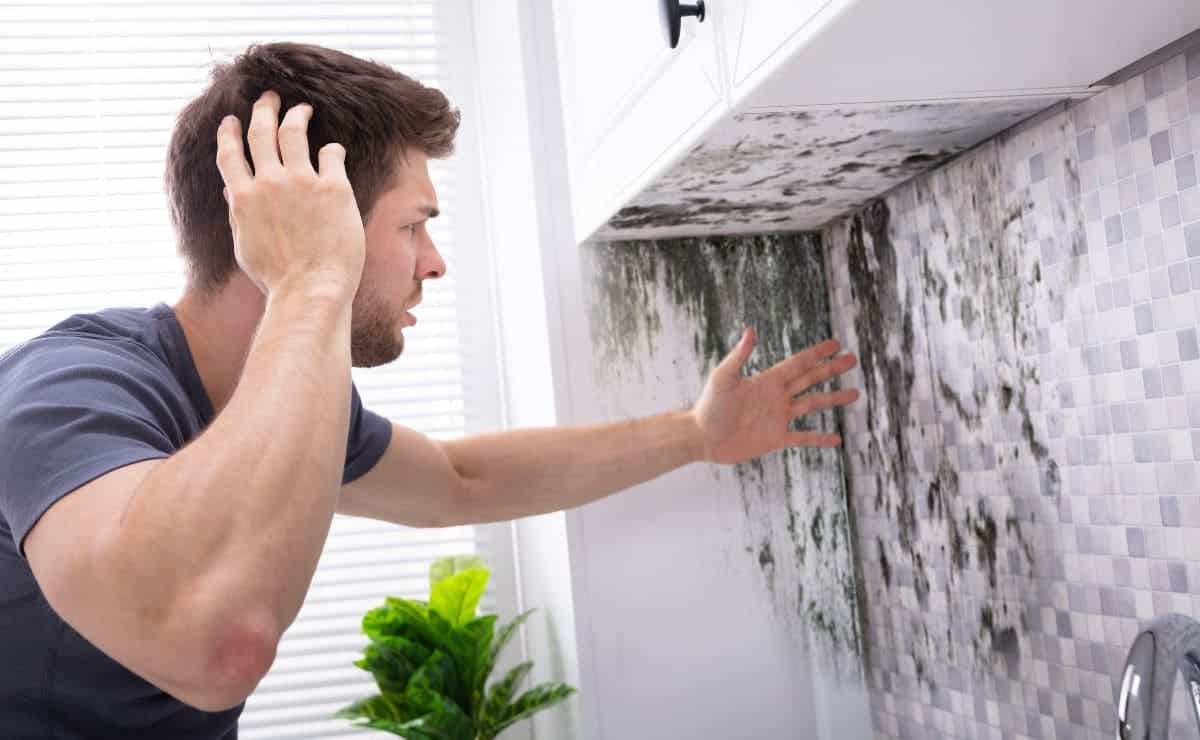 Hombre mirando una pared con moho de la humedad