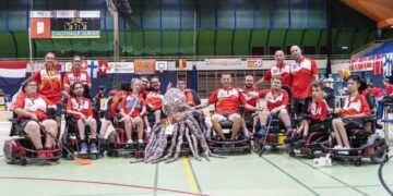 Equipo y cuerpo técnico de la selección española de hockey en silla de ruedas en el Mundial de 2022