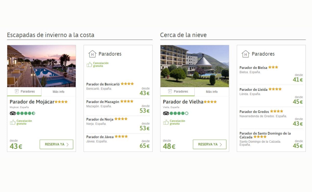 Algunos de las ofertas que ofrece Viajes El Corte Inglés sobre Paradores 