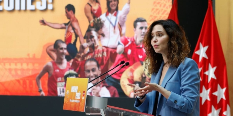 Isabel Díaz Ayuso durante la presentación de los deportistas paralímpicos de la Comunidad de Madrid
