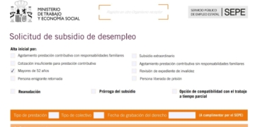 Formulario del SEPE para solicitar el subsidio para mayores de 52 años