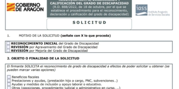Formulario para solicitar el grado de discapacidad con el Gobierno de Aragón
