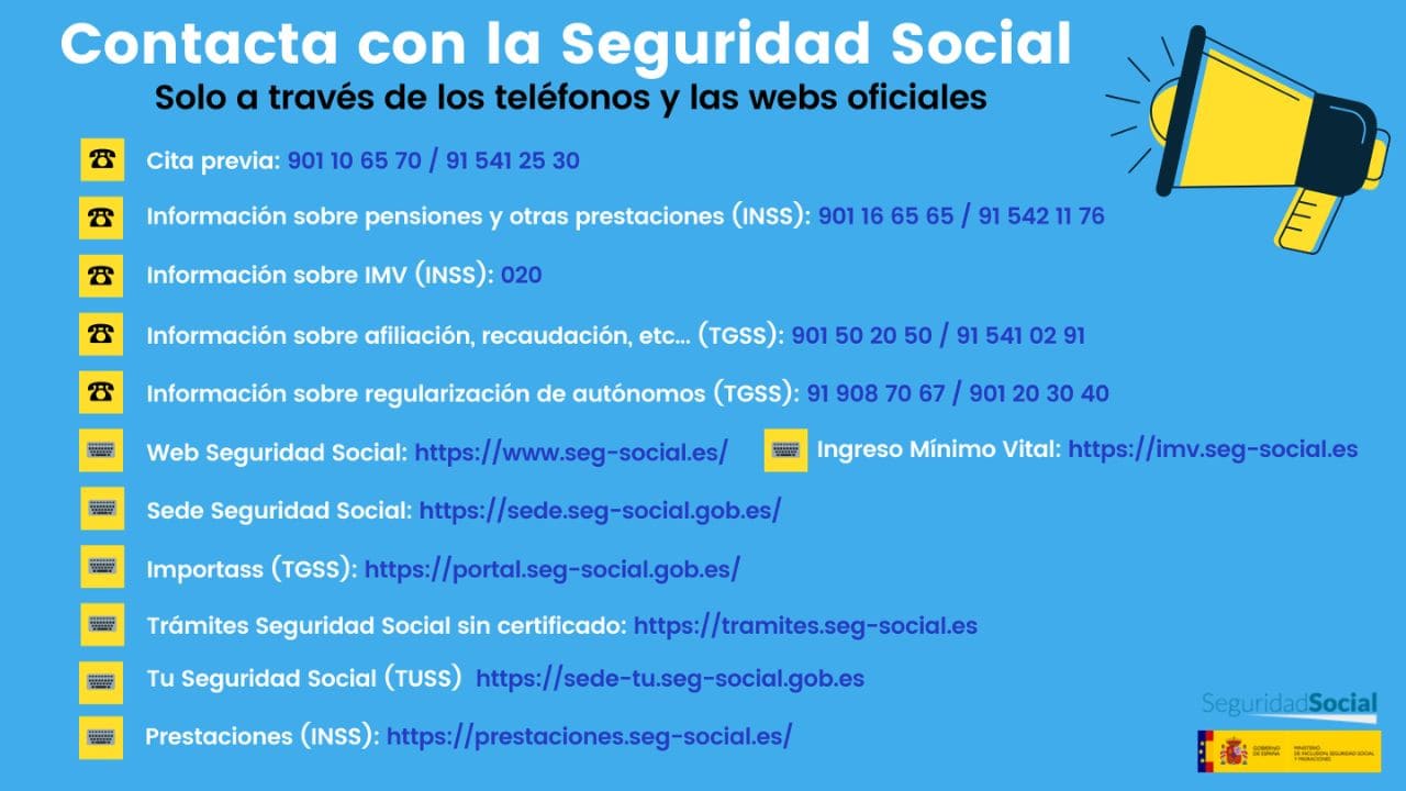 Listado de canales oficiales de la Seguridad Social