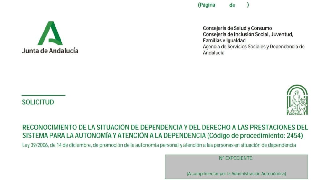 Formulario para tramitar la ley de dependencia en Andalucía