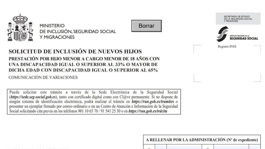 Solicitud de la Seguridad Social para reclamar una prestación económica para personas con discapacidad