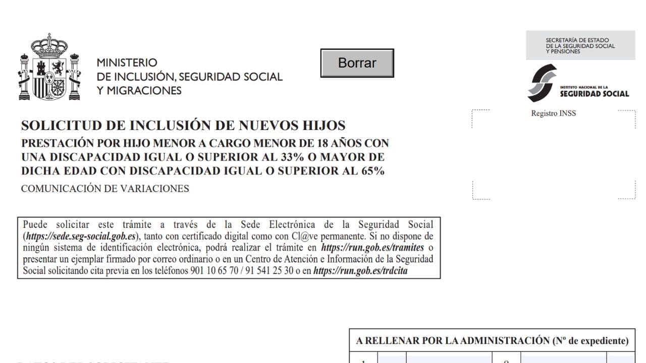 Solicitud de la Seguridad Social para reclamar una prestación económica para personas con discapacidad