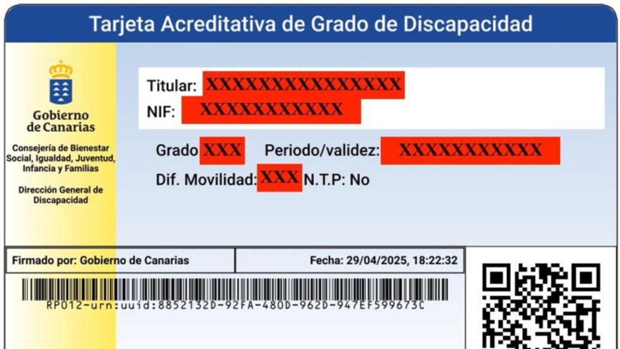 Así es la nueva tarjeta acreditativa de Grado de Discapacidad en Canarias